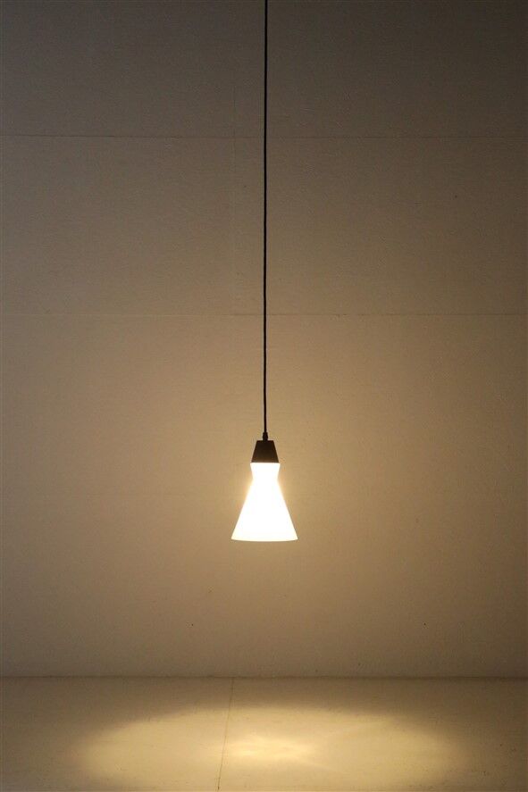 Teak / opaline glass pendant lamp / mid-century Danish modern design / 1960s