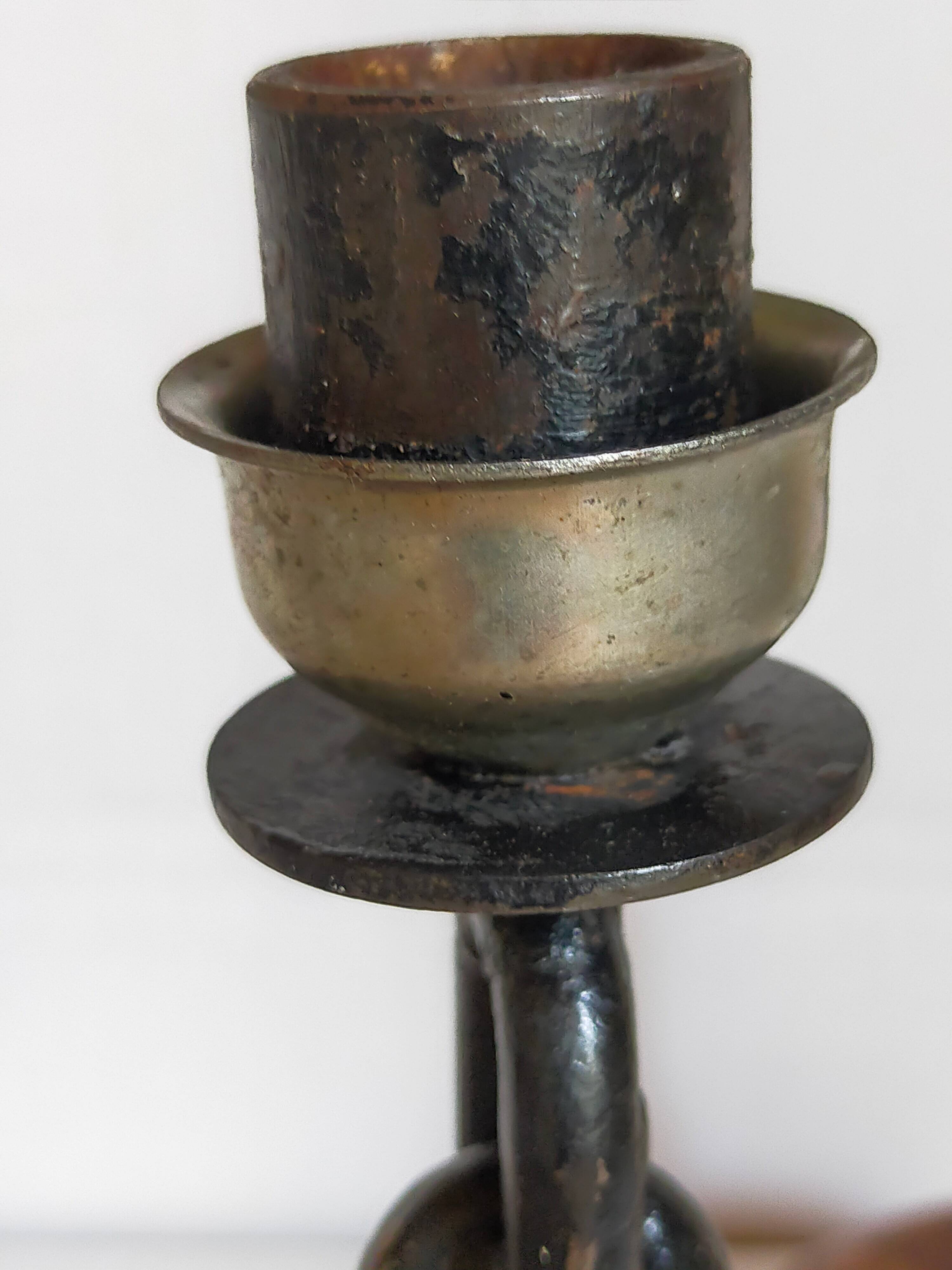 Duo of brutalist Art-popular candlesticks 50s