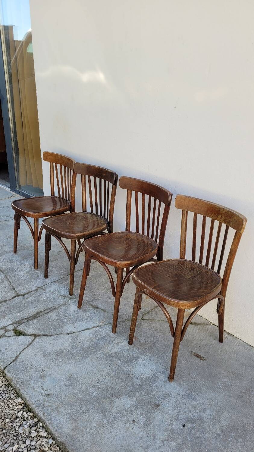 Set of 4 vintage Baumann style bistro restaurant chairs 1950s