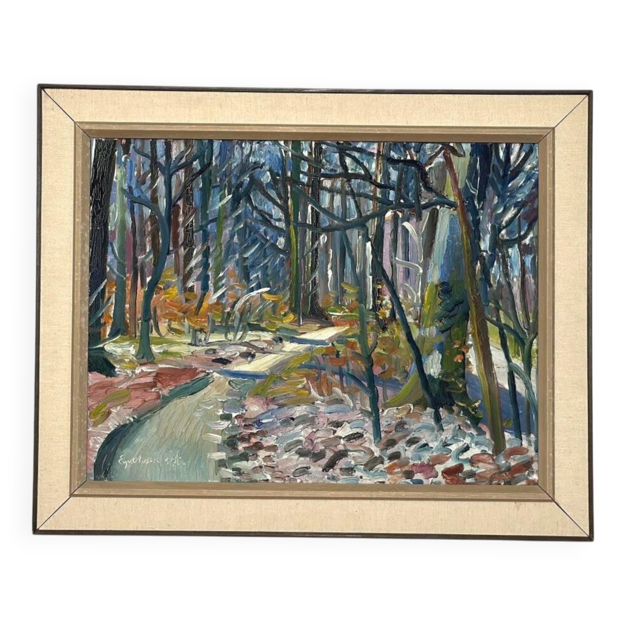 Swedish Oil on Canvas – “Forest” by Eyvind Olesen – Dated 1957
