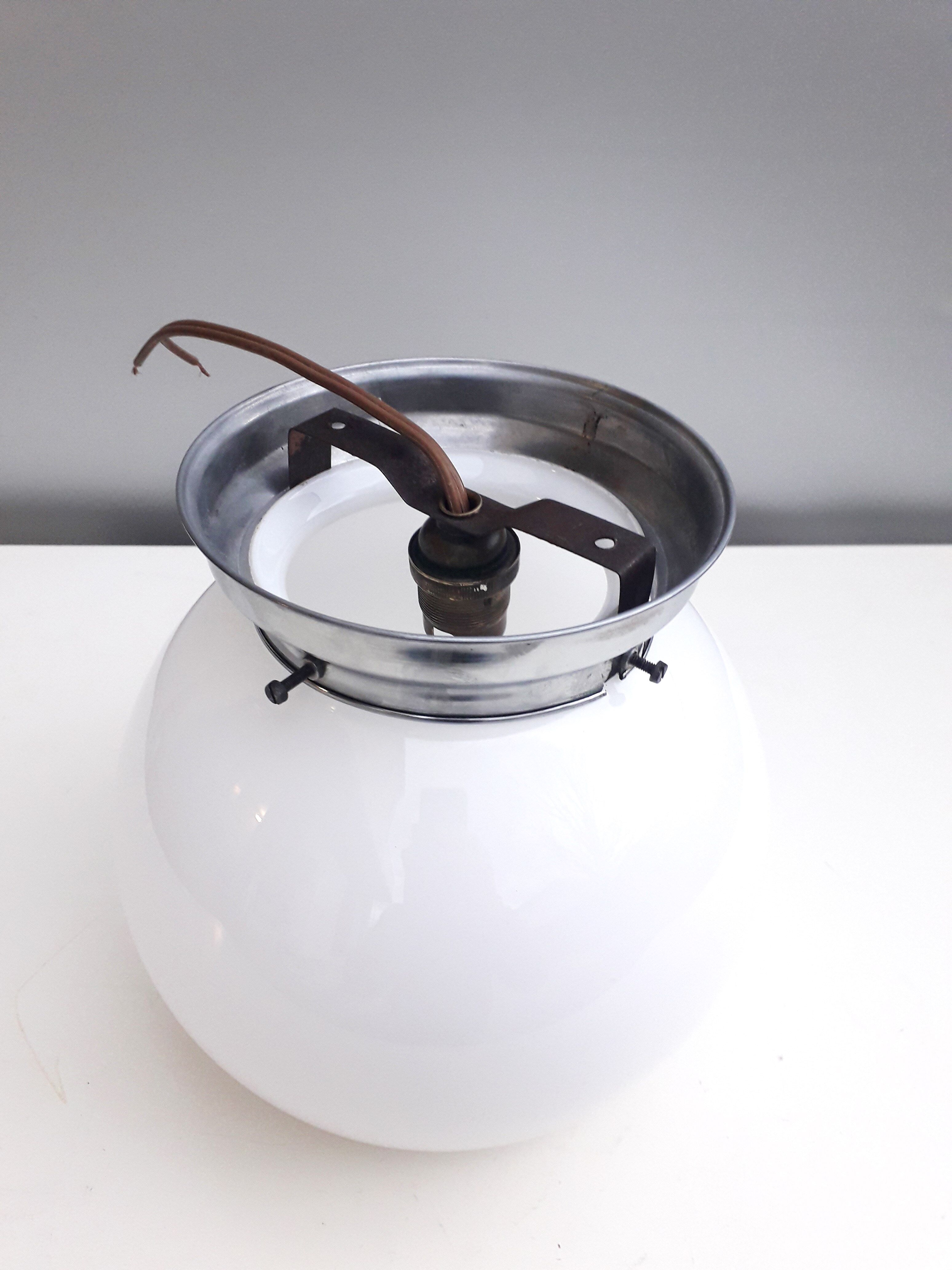 Former bistro ceiling lamp - Half-spherical globe in white opaline - 1950