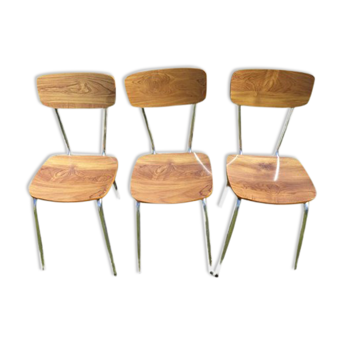 Chaises en formica effet bois 70s