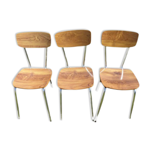 Chaises en formica effet bois 70s
