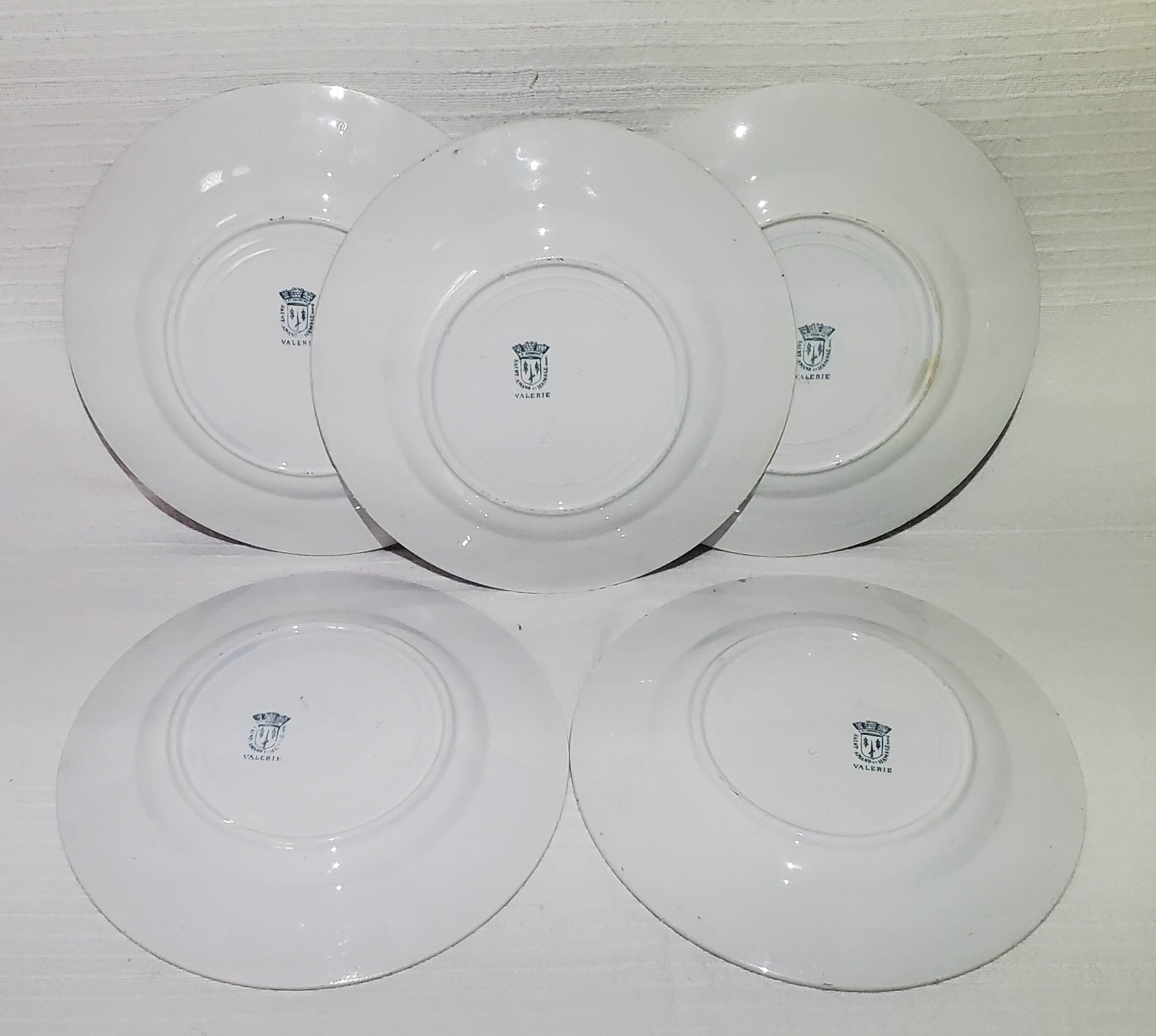 Set of 5 flat plates in St Amand earthenware, Valérie model, Ironstone