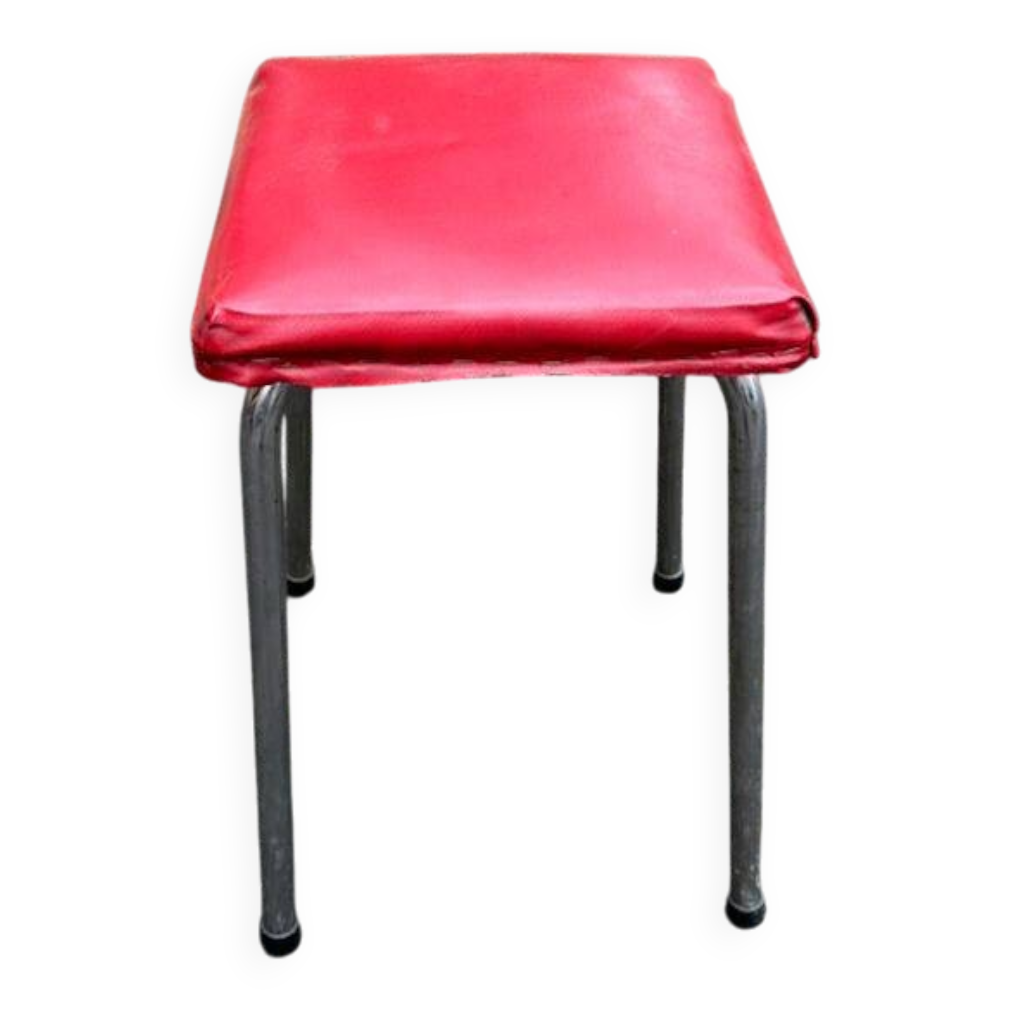 Steel stool with burgundy faux leather fabric