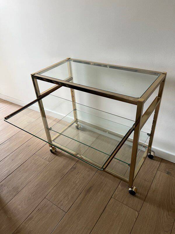 Desserte/Chariot de bar - laiton/verre - 4 niveaux - année 50