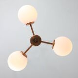Mid-Century Modern Italian Chandelier in Copper and Opaline Glass, 1960s
