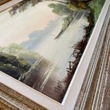 Painting "Landscape with wooded pond" HST signed Fleury + frame