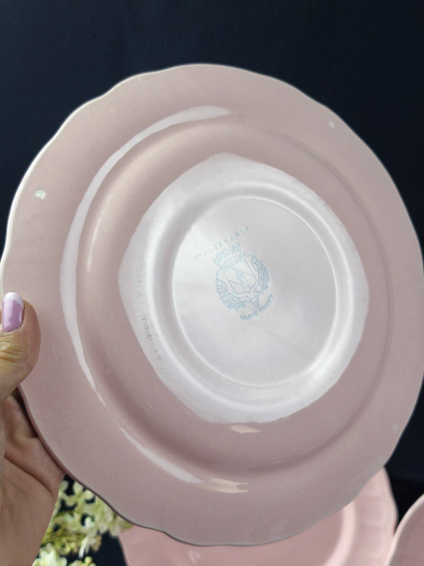 8 vintage dessert plates Salins powder pink