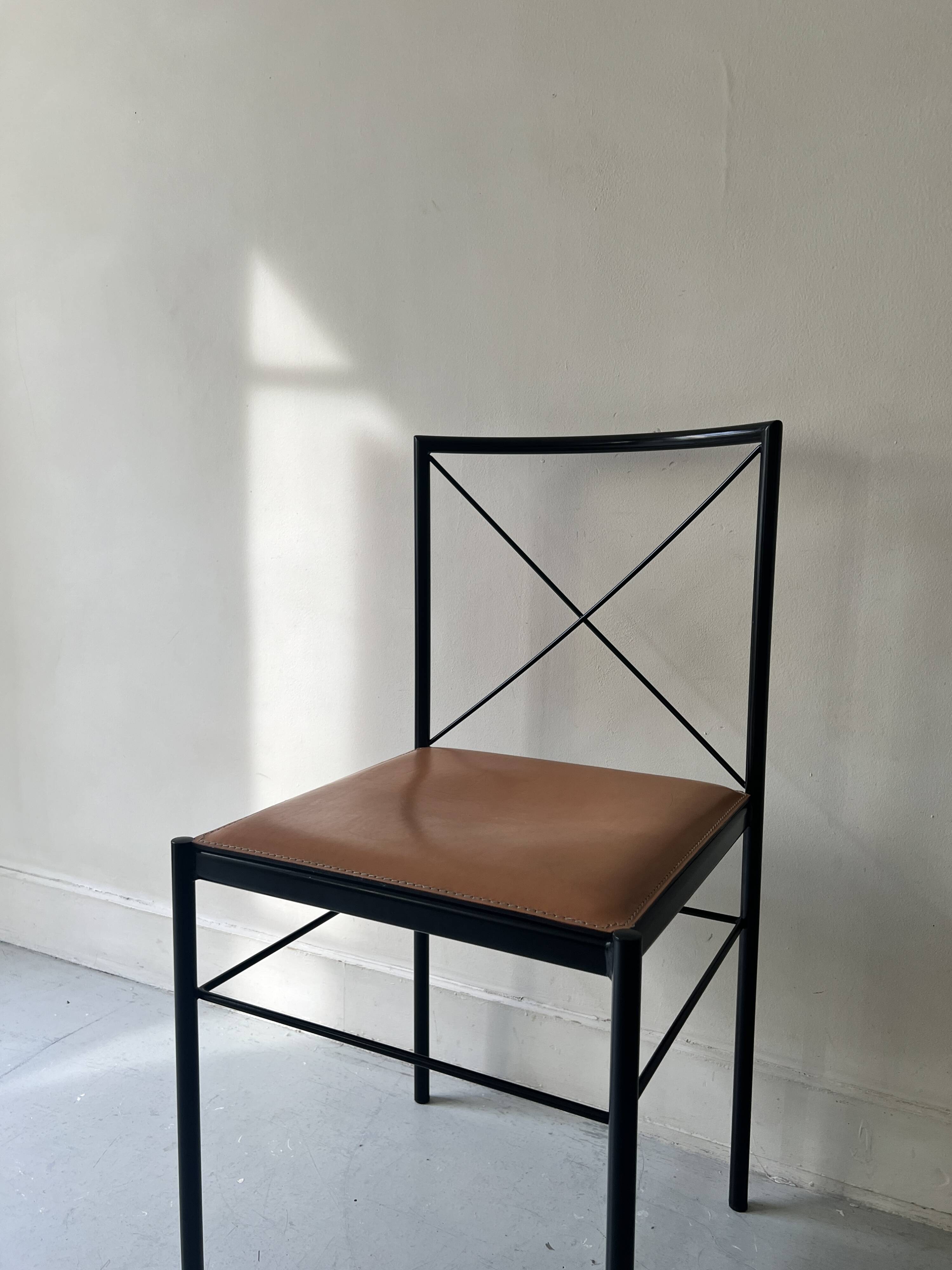 Cognac metal and leather chair, Arrben Italy design 1970