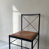 Cognac metal and leather chair, Arrben Italy design 1970