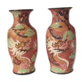 Pair baluster vase with dragon sandstone of bien hoa vietnam indochina, asia