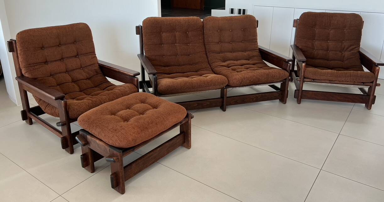 Scandinavian sofa, two armchairs and an ottoman, 1960s