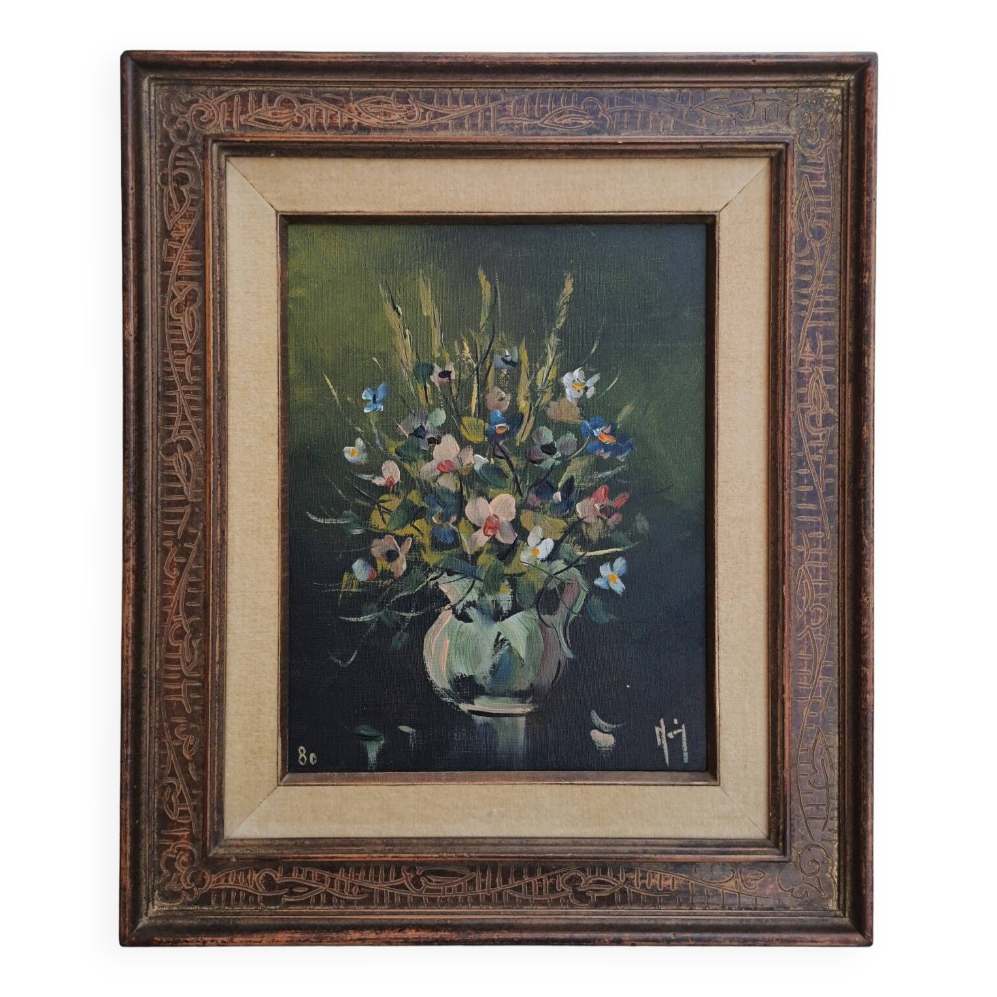 Oil on canvas bouquet of flowers signed Jean Monnier