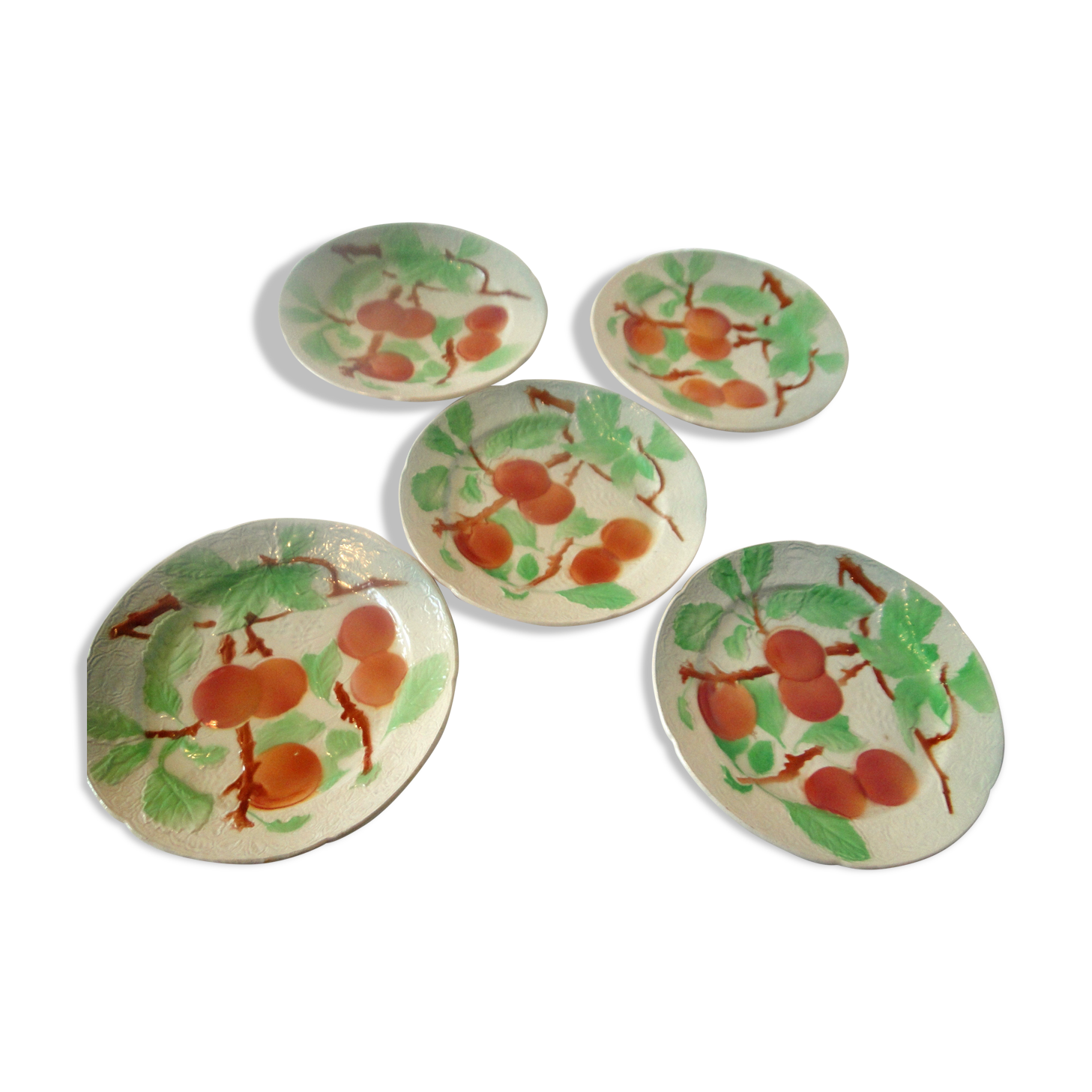 Lot 5 assiettes a dessert anciennes barbotine st clement decor peaches