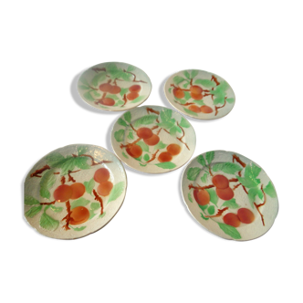 Lot 5 assiettes a dessert anciennes barbotine st clement decor peaches