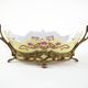 Art Nouveau ceramic platter with glazed golden finish in decorative metal frame, European