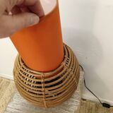 Rattan ball lamp with orange interior lampshade