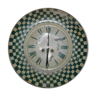 Old checkerboard clock 50's years in sheet metal
