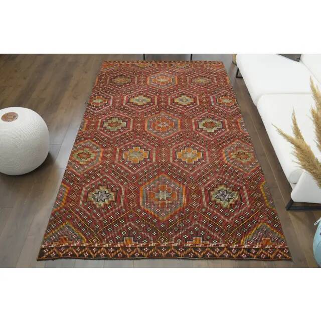 1970s Vintage Turkish Oushak Handmade Wool Cotton Red Area Rug 169x280