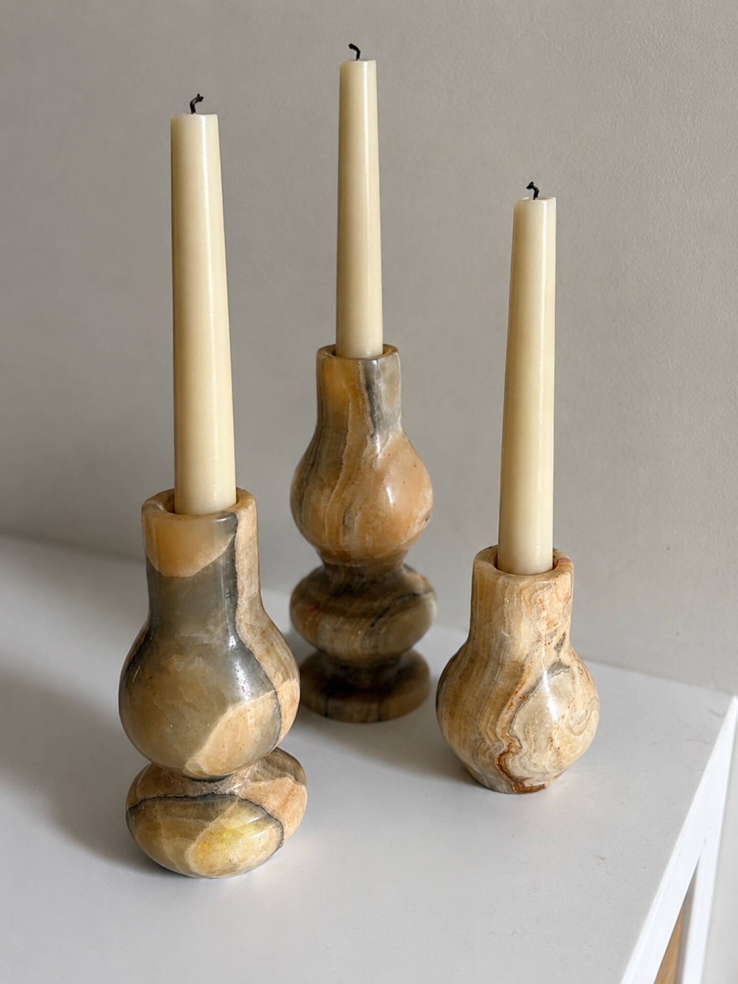Onyx candlestick trio - circa 1970