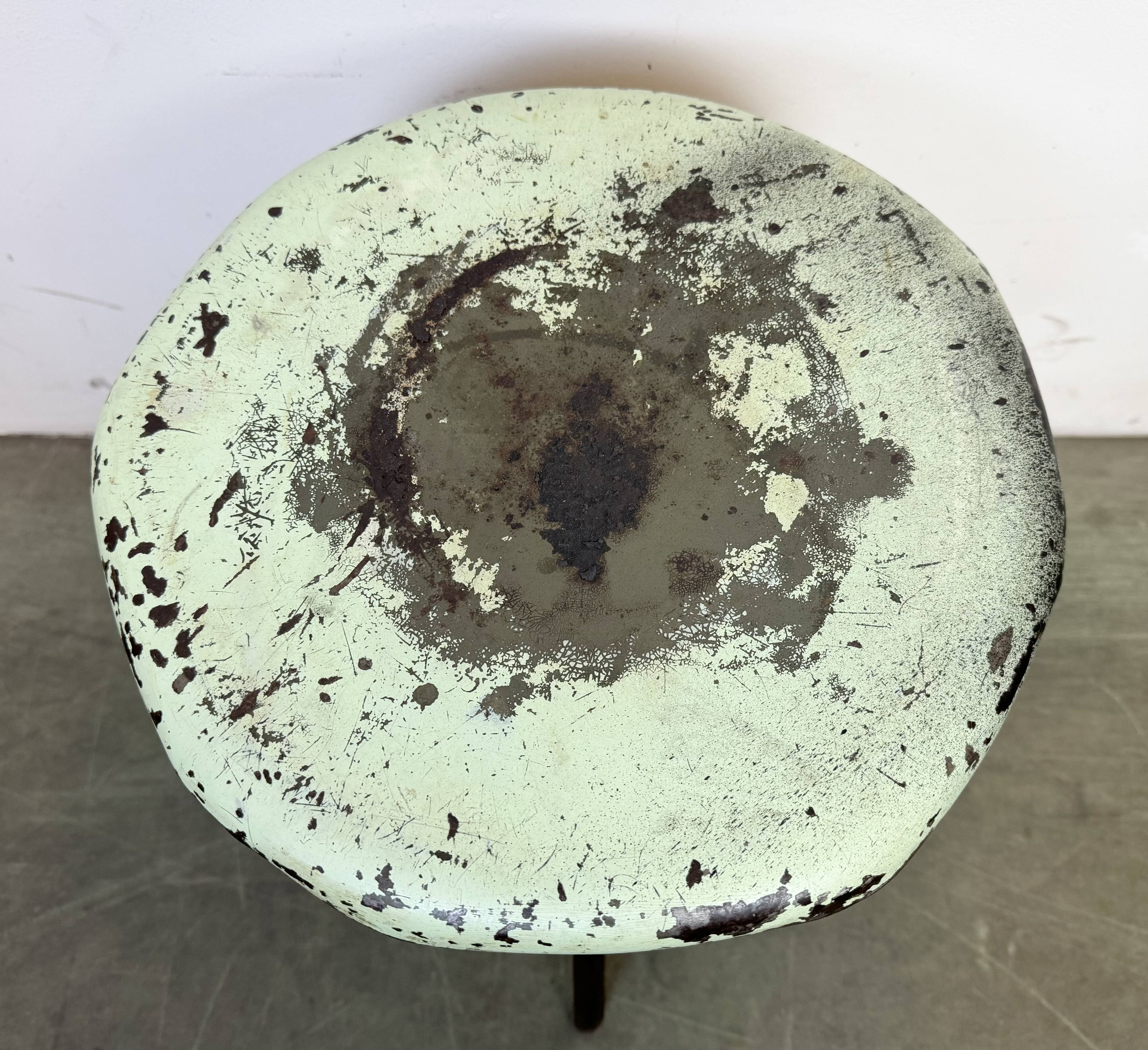 Green Industrial Iron Swivel Stool, 1960s
