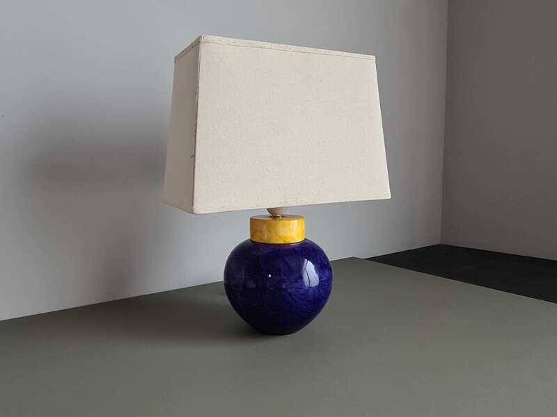 Vintage French table lamp in blue stone 1980s