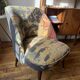 J. Tenreiro, Brazil. Concha armchair with tapered legs, Cluny tapestry 1400.