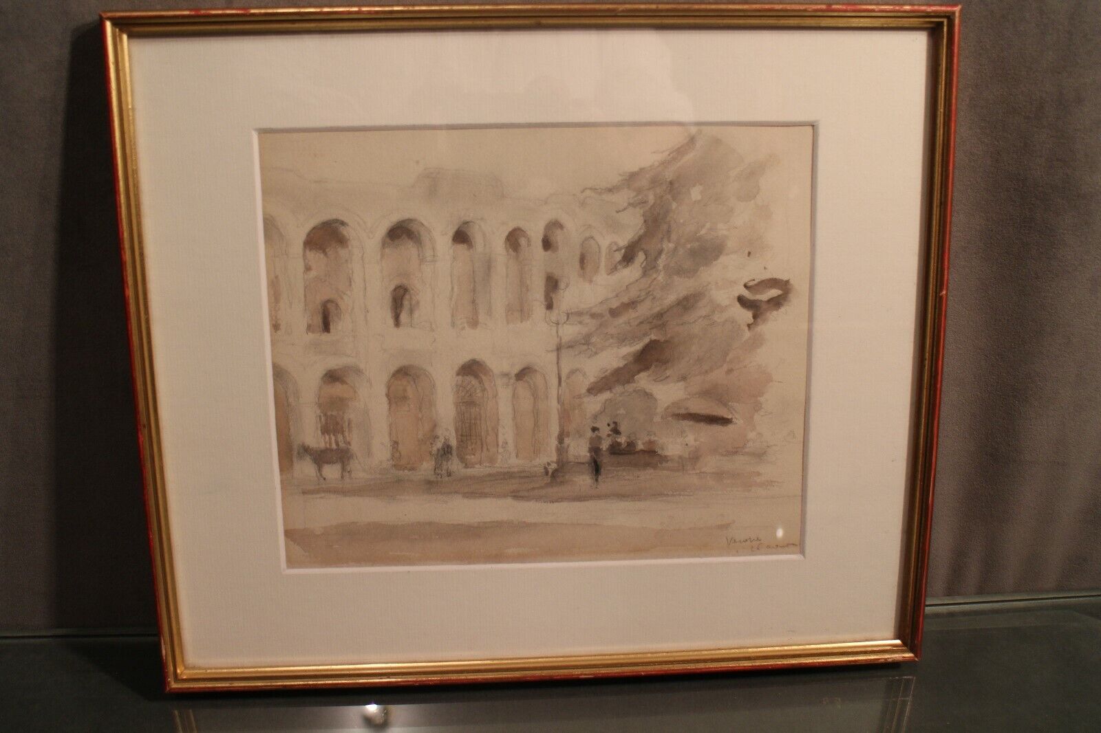 Ink wash drawing representing the arena of Verona