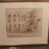 Ink wash drawing representing the arena of Verona