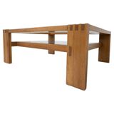 Mid-Century Modern Coffee Table by Guiseppe Rivadossi, Wood and Glass, Italy, 1970s