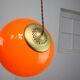 Mid-Century Italian Orange Glass and Brass Pendant Lamp