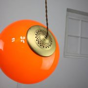 Mid-Century Italian Orange Glass and Brass Pendant Lamp