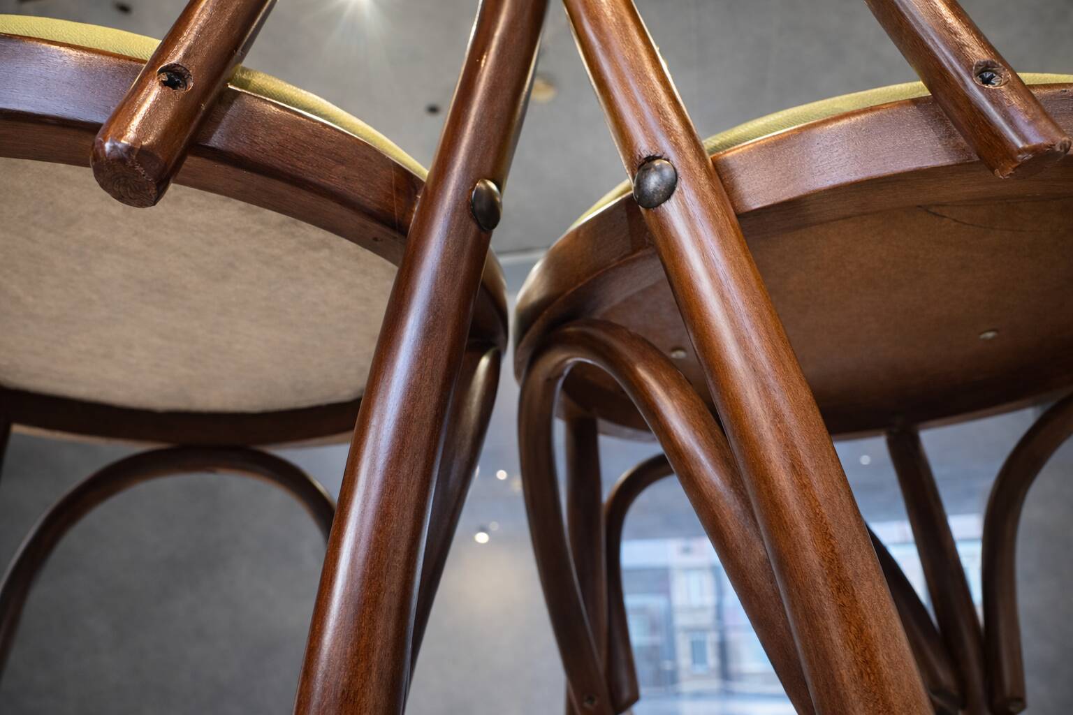 Bentwood bar stool, in the style of Thonet.