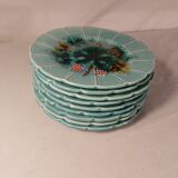 Series of 9 dessert plates in Majolica slip Faience of Sarreguemines