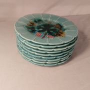 Series of 9 dessert plates in Majolica slip Faience of Sarreguemines