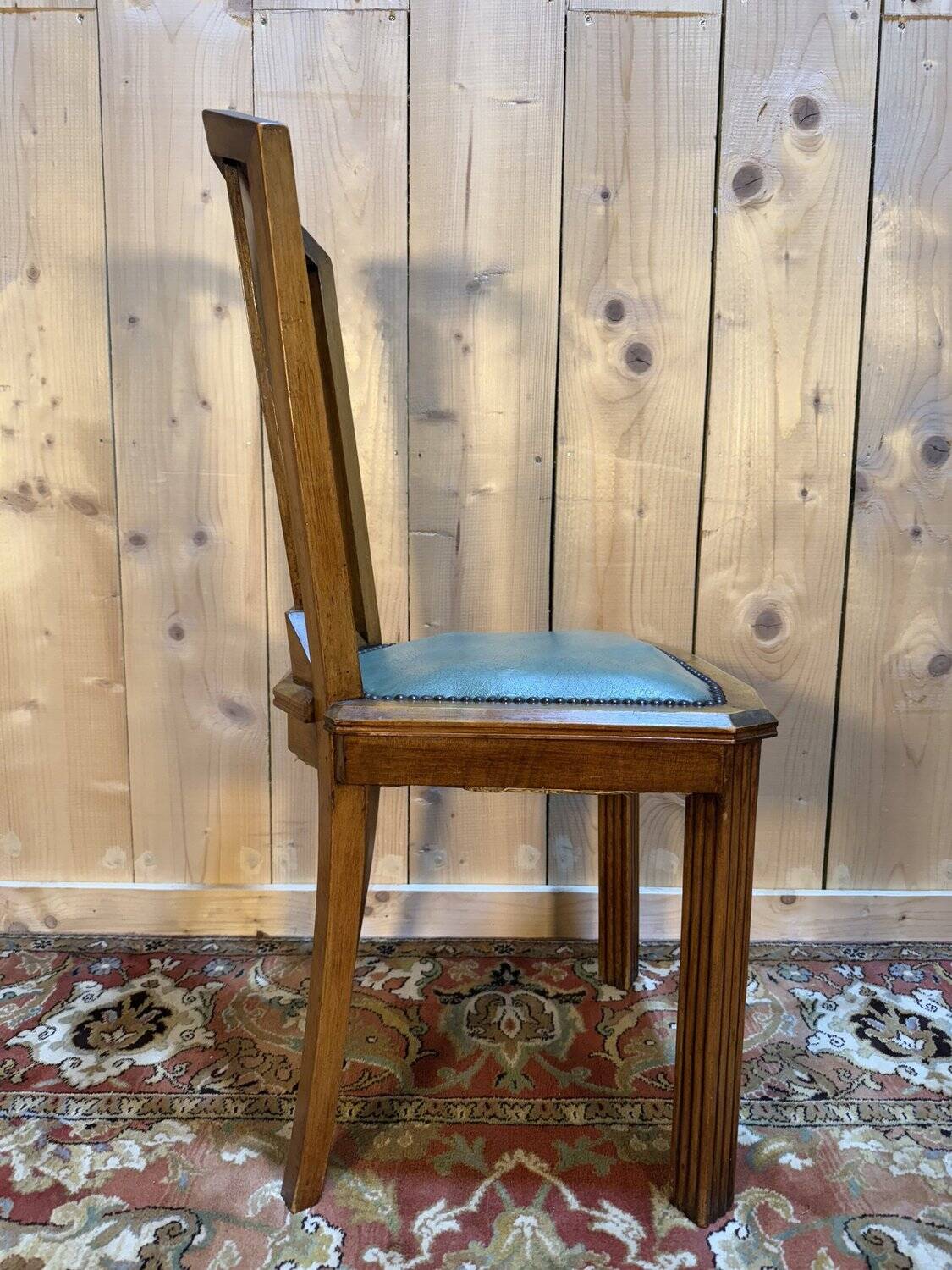 6 Art Deco period chairs in green vinyl