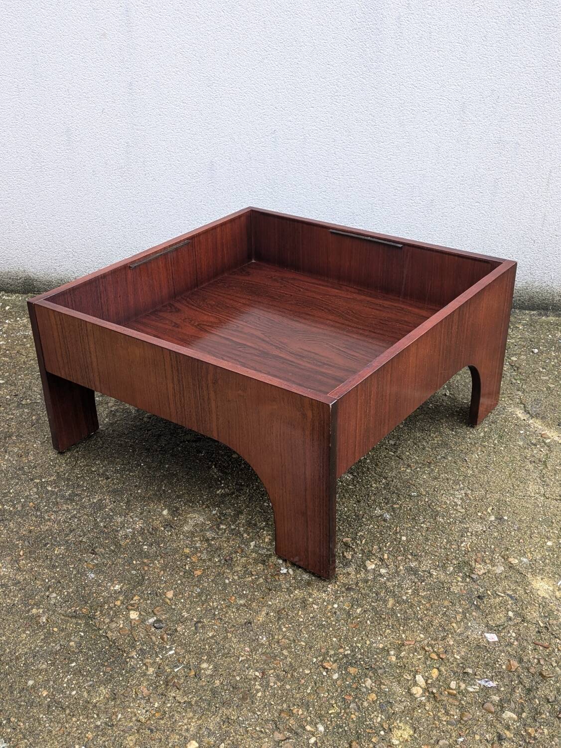 Vintage rosewood and glass coffee table by Claudio Salocchi, "Oriolo" model