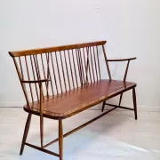 Vintage mid-century slatted bench from the 1960s.