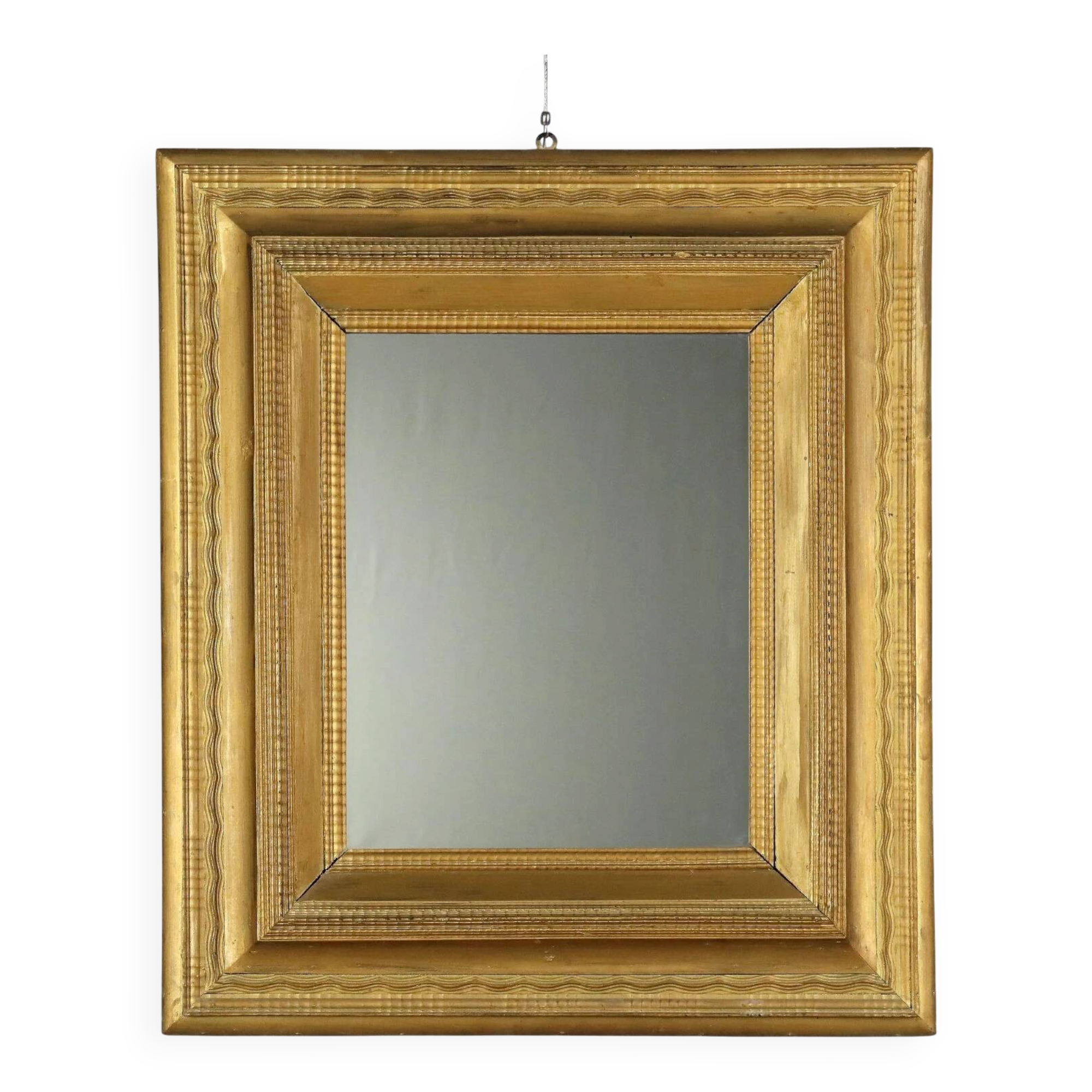 Antique gilded wooden mirror with guilloché frame, Italy, 19th century.