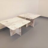 Pair of vintage nesting coffee tables in white marble from the 1970s.
