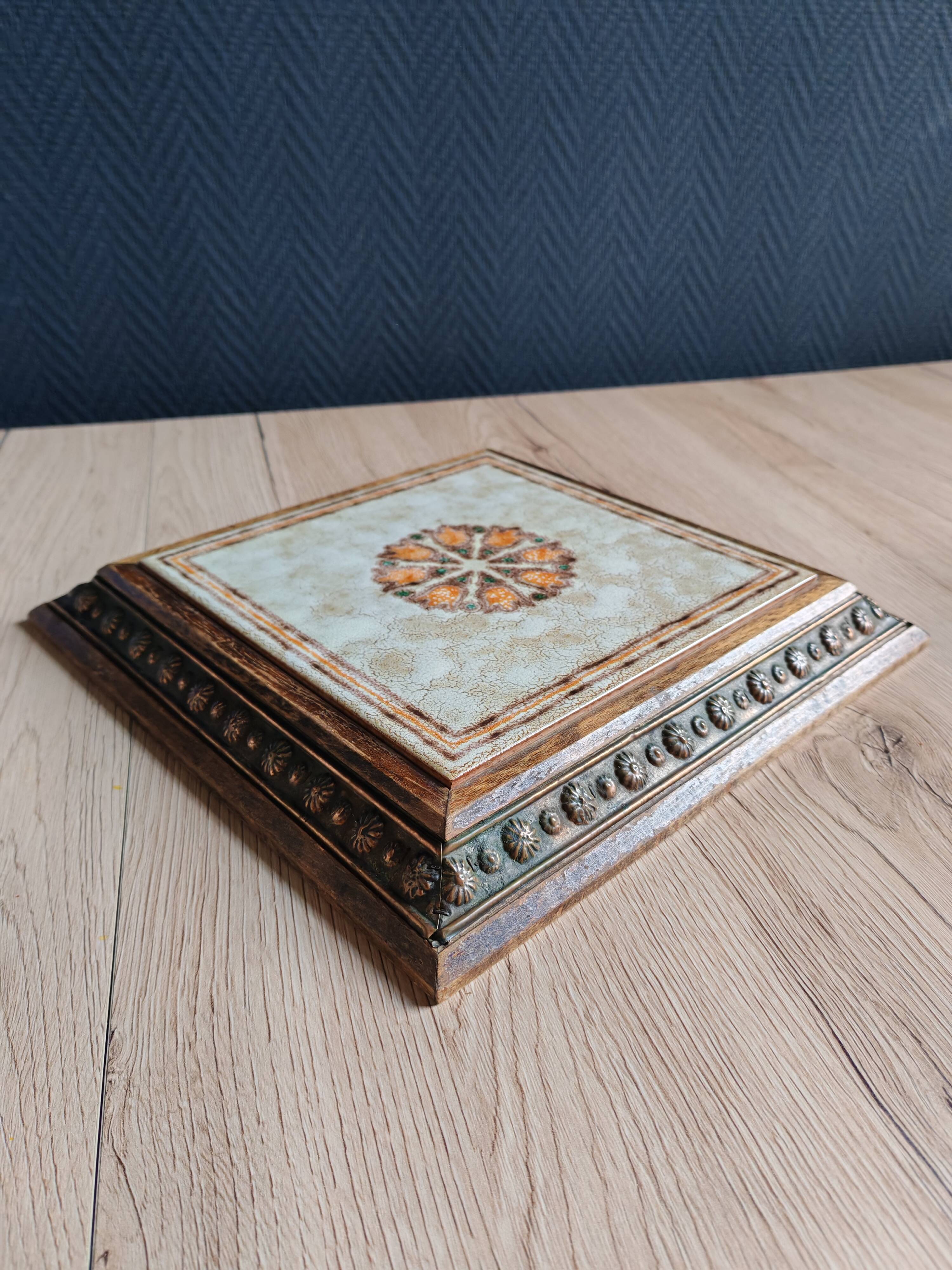 Old Italian Ceramic Trivet and Wooden Frame