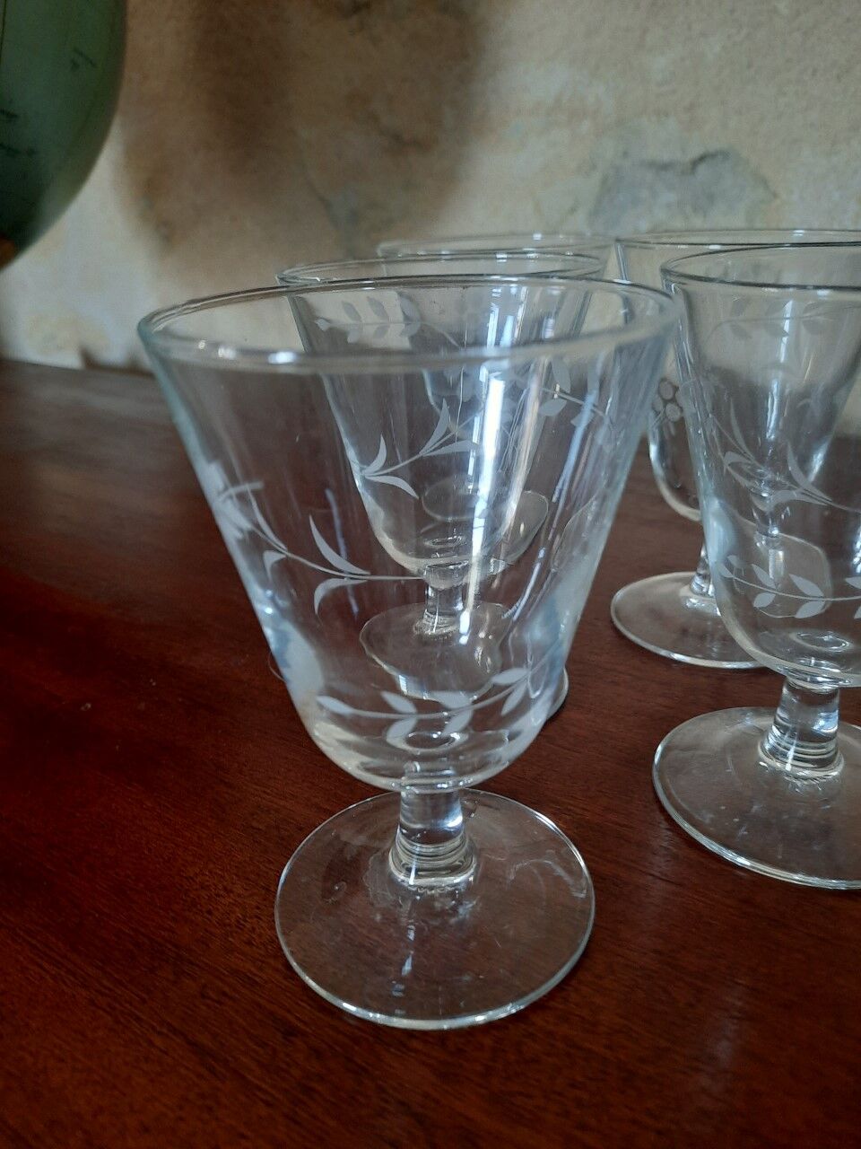 Set of 6 antique engraved glasses