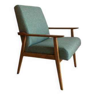 Fauteuil en tissu chevrons bleu gris, années 70