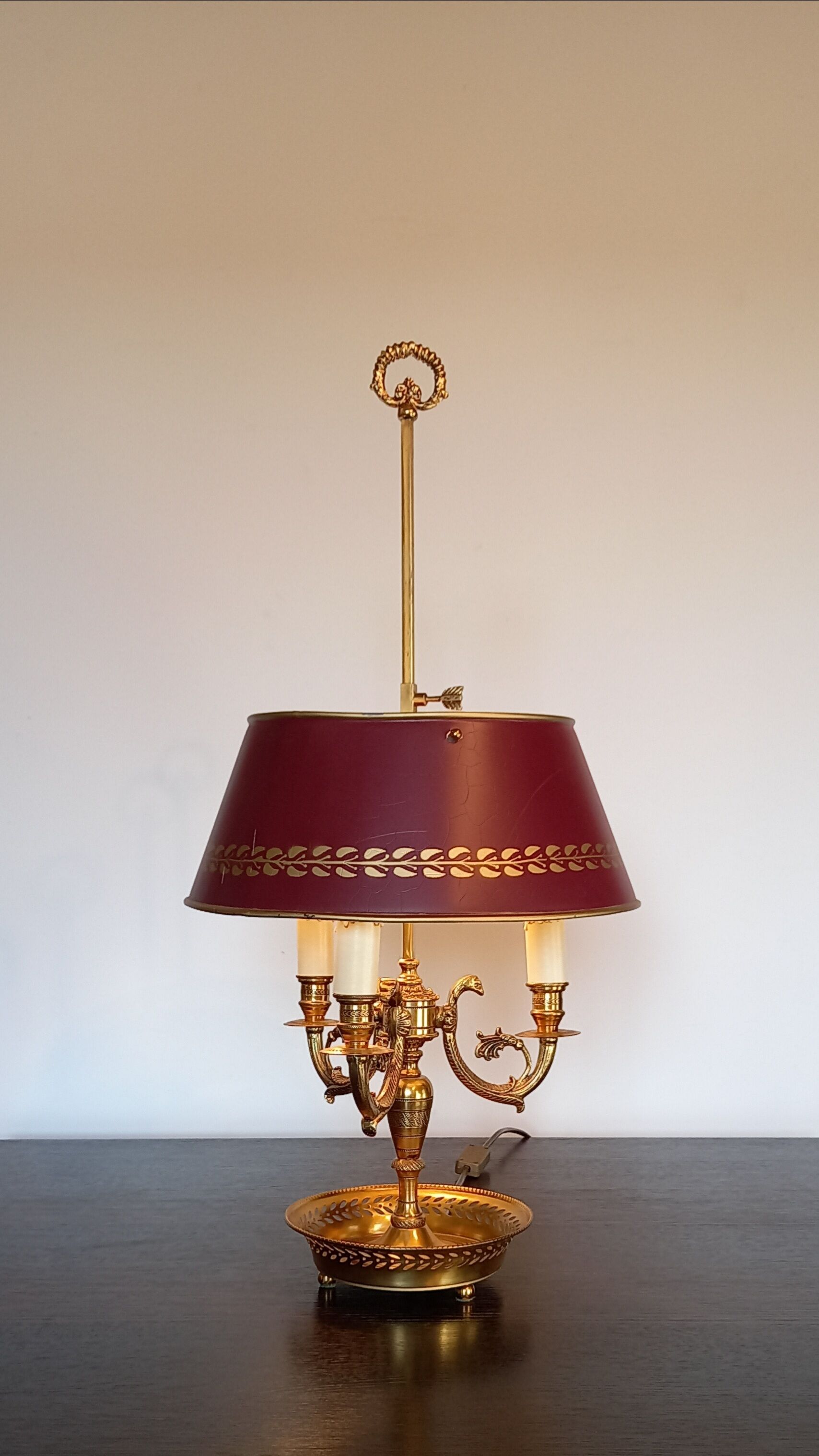 3 Empire-style fire lamp. In gilded bronze, metallic lampshade. Perfect condition.