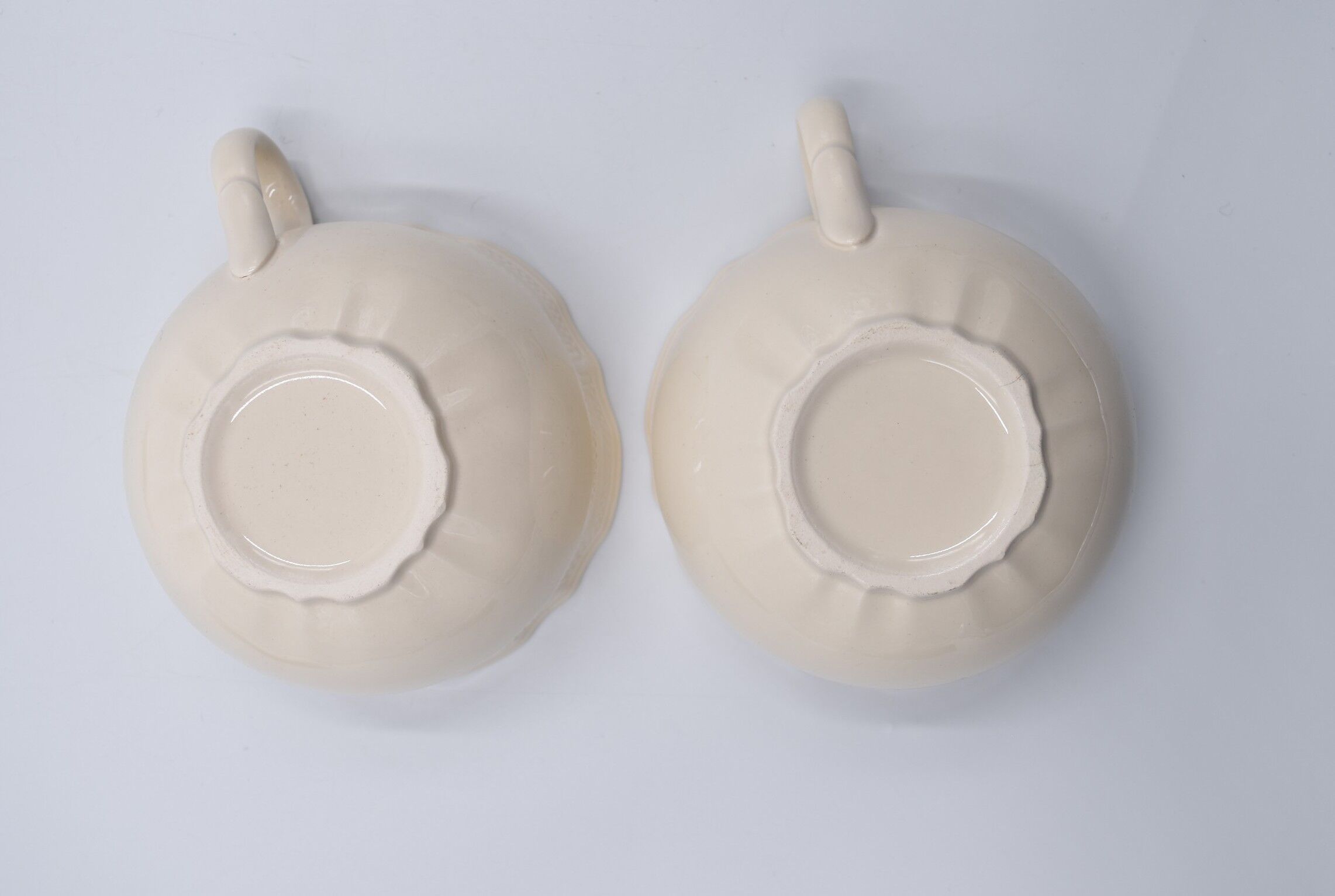 2 luncheon cups off-white earthenware Lunéville décor relief France