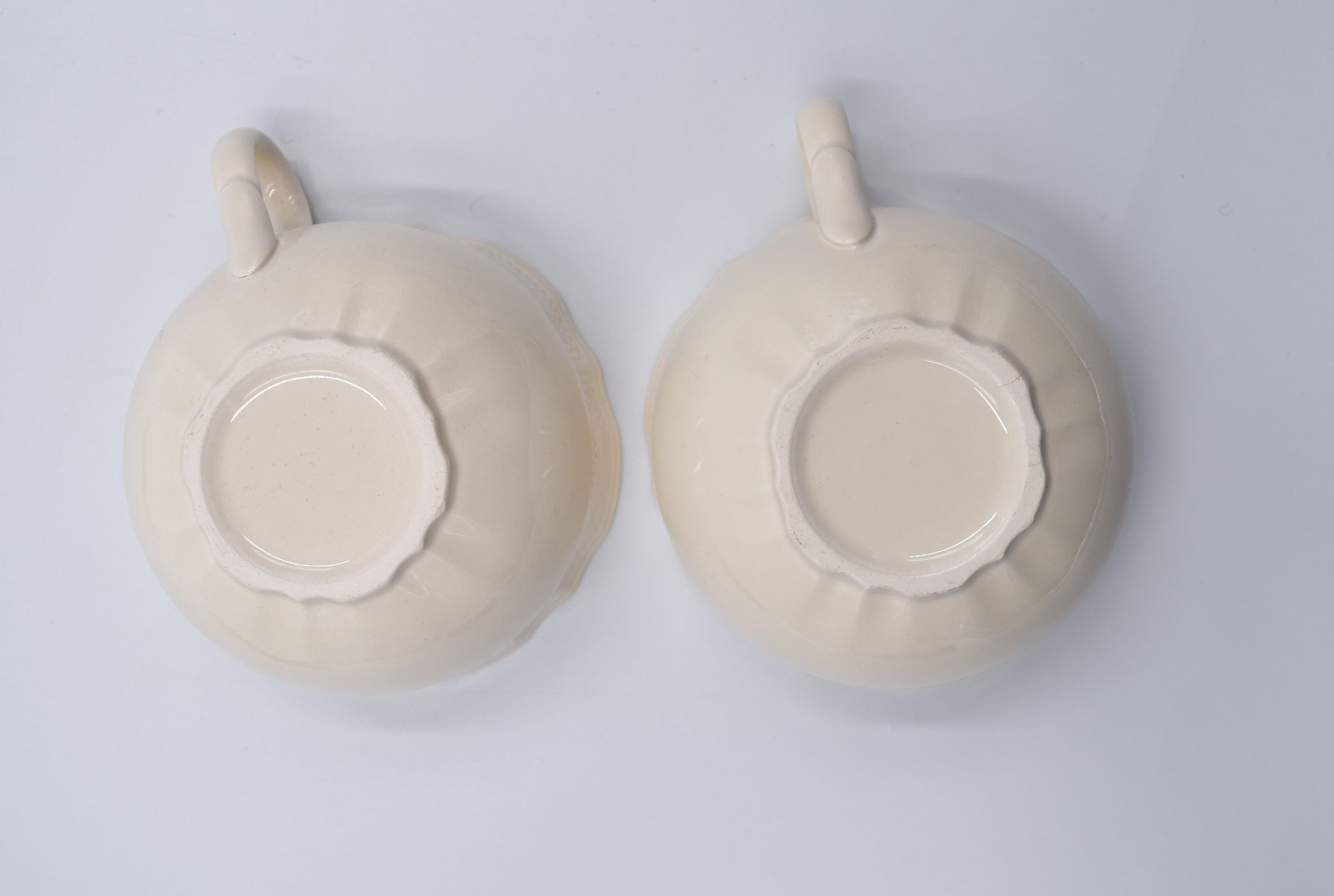 2 luncheon cups off-white earthenware Lunéville décor relief France