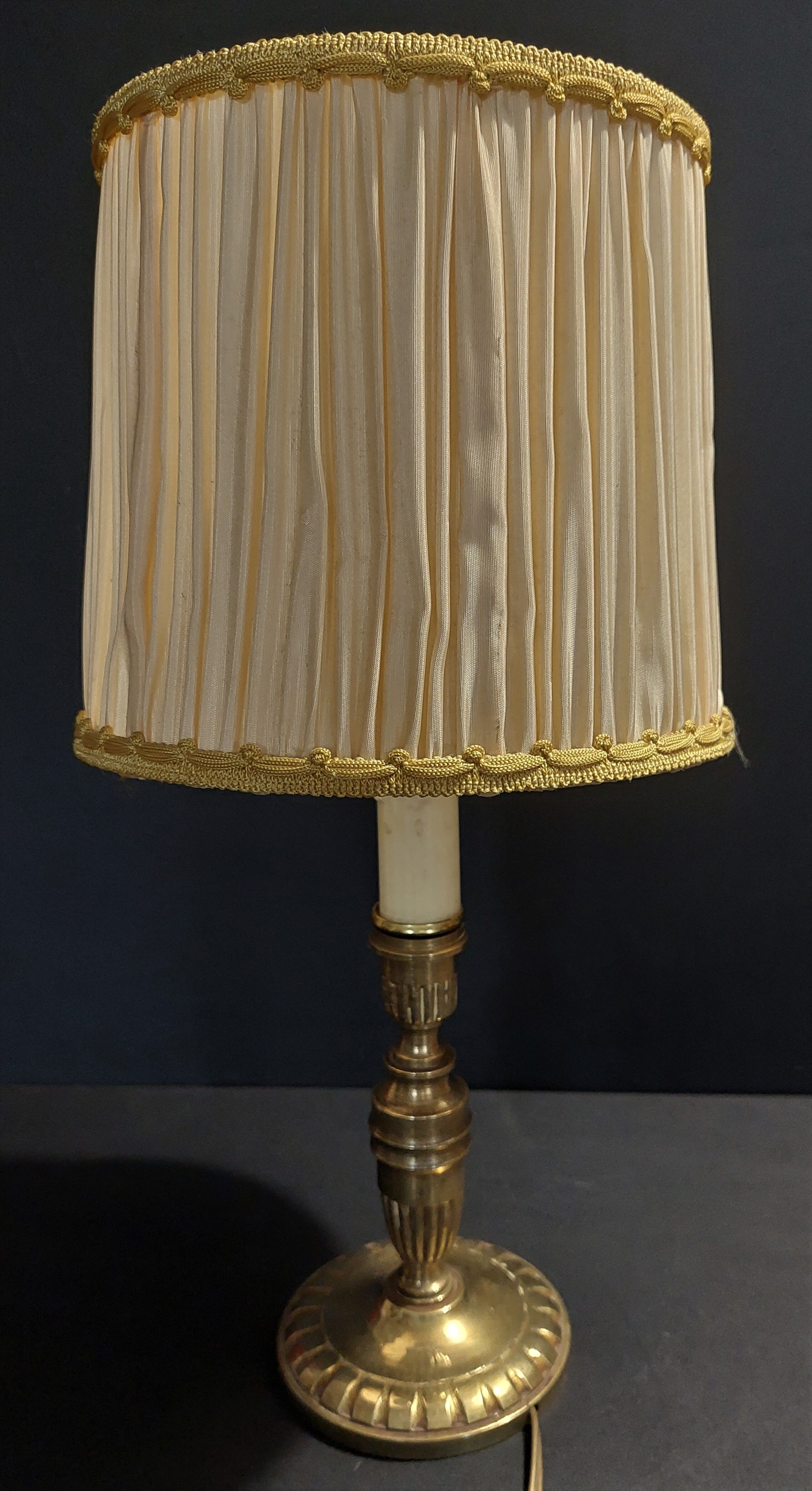 Vintage bedside table lamp brass lampshade pleated silk
