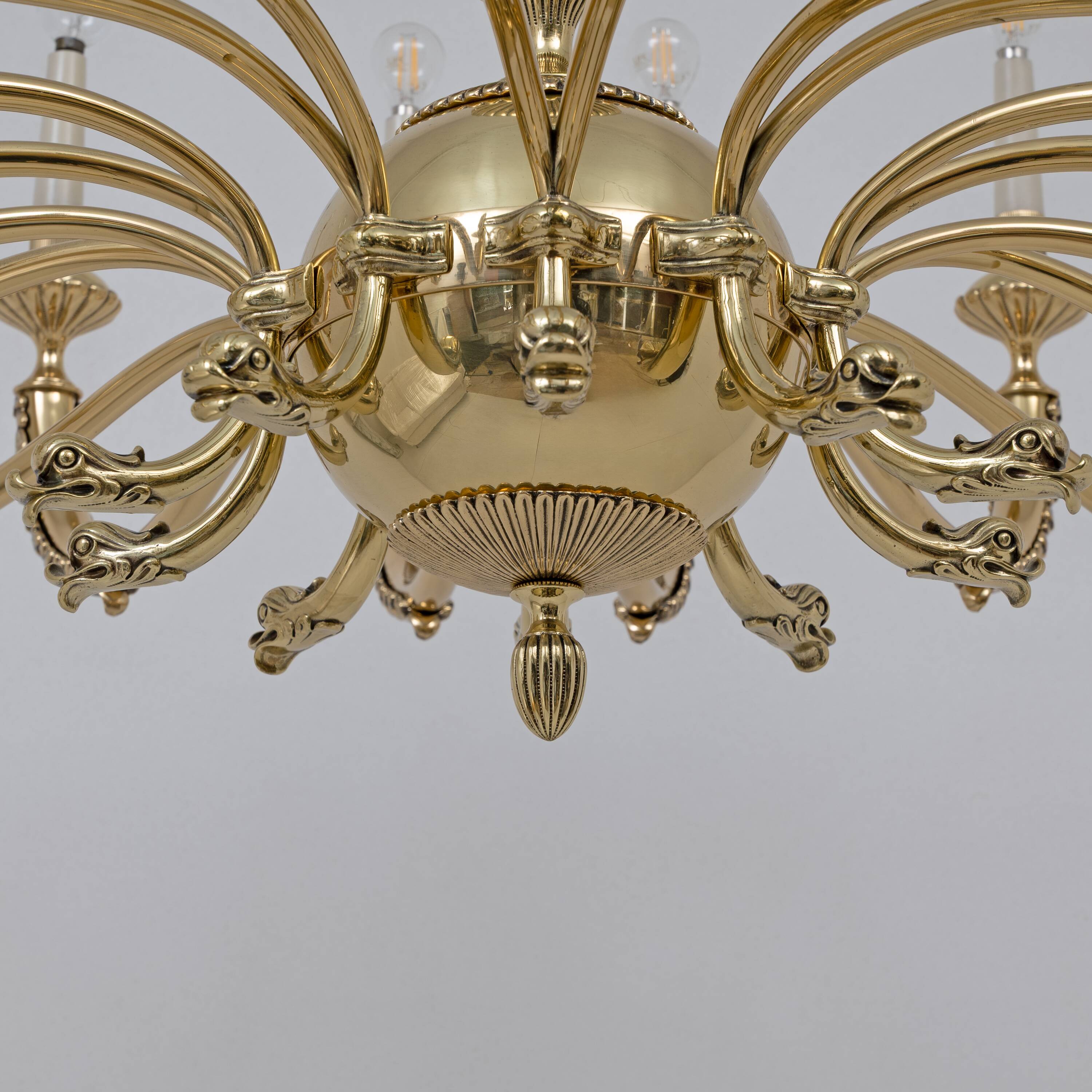 Italian Neoclassical Style 20-Light Brass Chandelier, 1950s