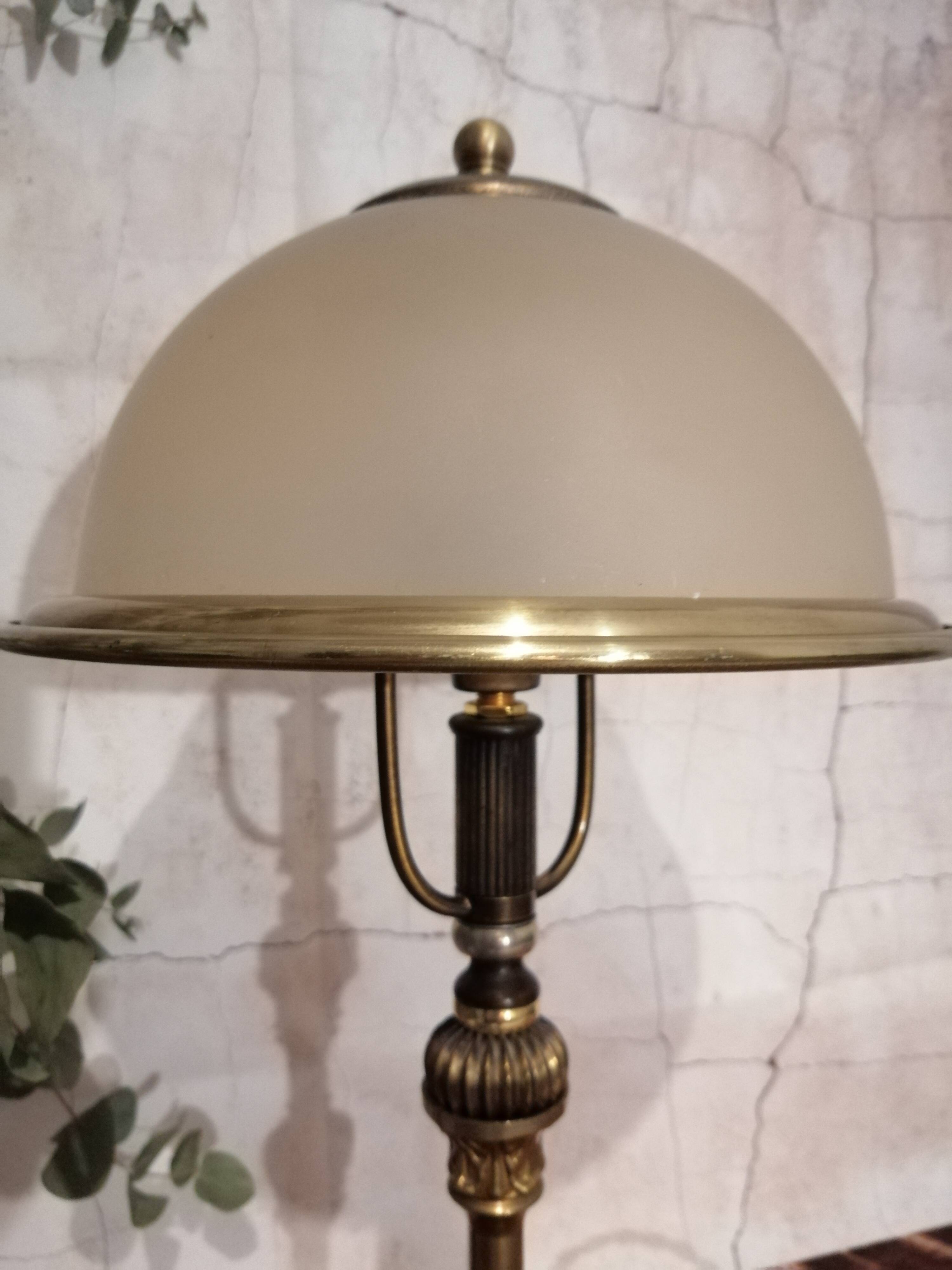 Lampe champignon ancienne en verre et laiton